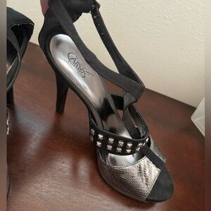 Carlos Santana black and silver studded heels. Womens size 10.